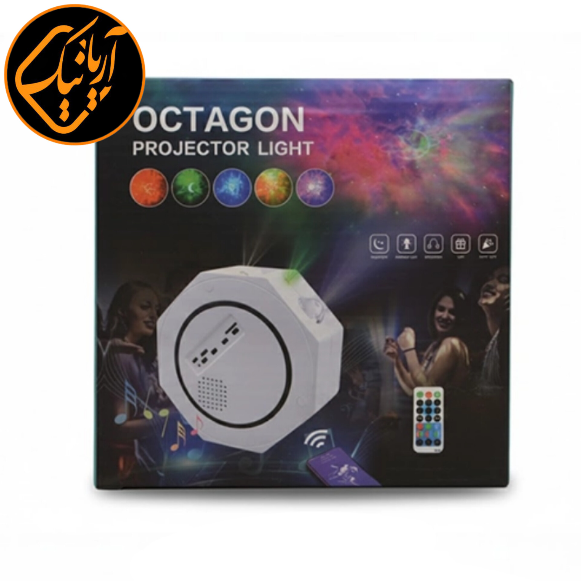 پروژکتور کهکشانی و فضایی بلوتوثی اسپیکردار فلش خور مدل Octagon با ریموت کنترل