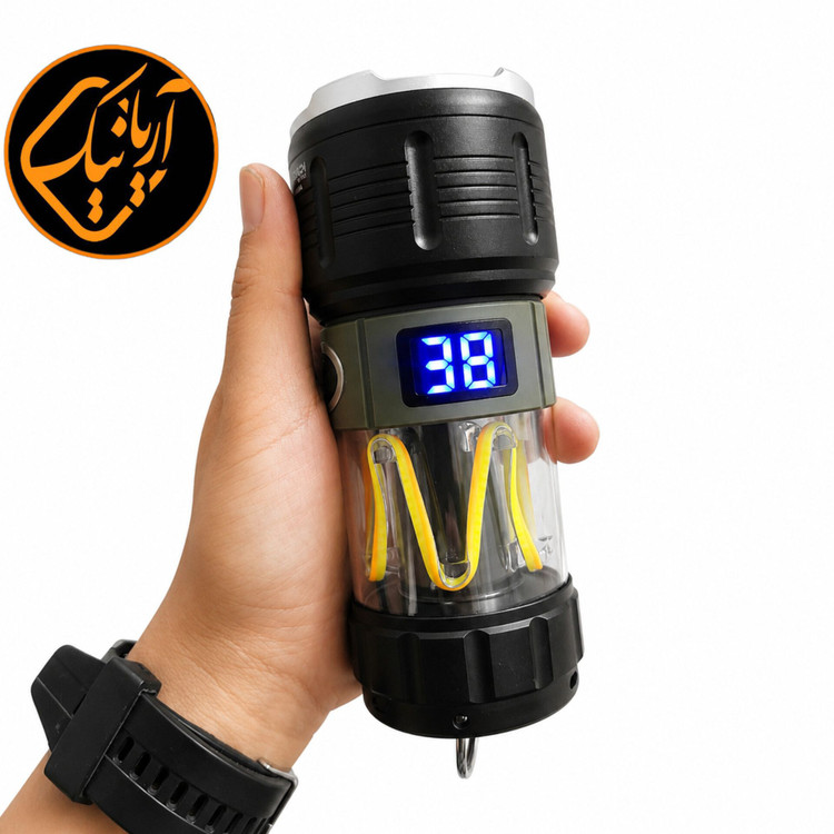 چراغ قوه و چراغ کمپینگ شارژی کینساچ با خروجی پاوربانک و نمایشگر دیجیتال شارژ و نوردهی قوی همراه بند اصلی
