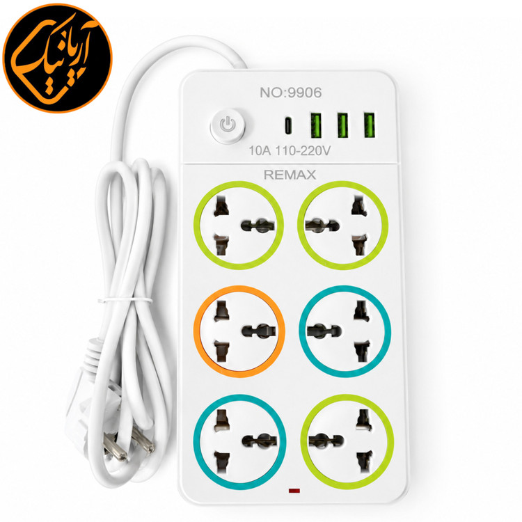 چندراهی برق 6 خانه ریمکس مدل REMAX NO9906 اصلی دارای 3 پورت USB و 1 پورت Type-C قابلیت شارژ همزمان چند دستگاه