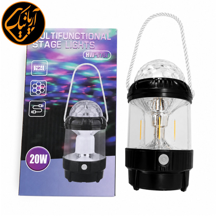 چراغ رقص نور دار فانوسی شارژی مدل HW-978L اصلی چراغ کمپینگ چراغ خواب دار با خروجی پاوربانک