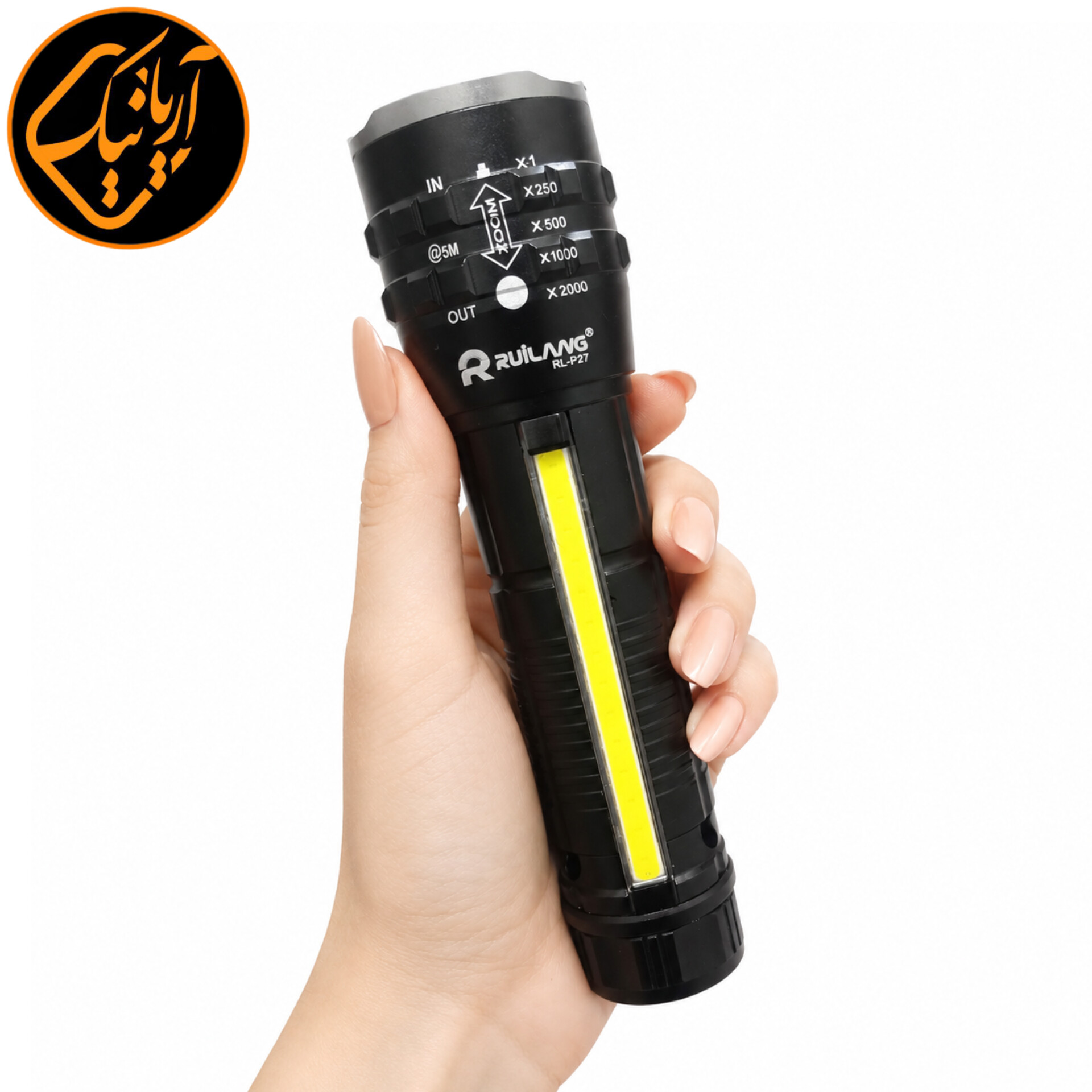 چراغ قوه نگهبانی زوم دار شارژی مگنتی با باتری قابل شارژ اصلی با جنس بدنه بسیار مقاوم و برد نور بسیار قوی