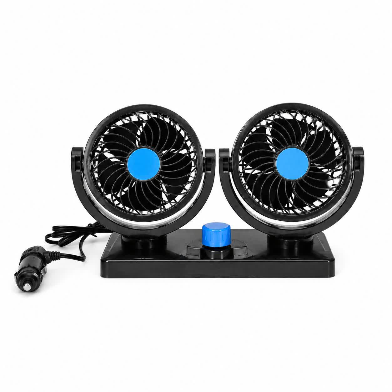 پنکه فندکی خودرو دو قلو سایز کوچک 12 ولت مدل HX-T303 دو سرعته | کم‌صدا | چرخش 360 درجه مناسب برای خودرو سواری و وسایل نقلیه سنگین