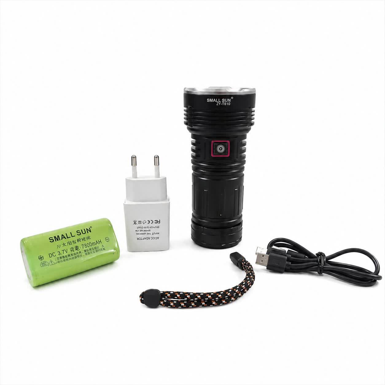 چراغ قوه و نورافکن حرفه ای شارژی اسمال سان مدل ZY-T810  اصلی دارای 5 لامپ با نور قوی و برد ۴۵۰ متر ضد آب مناسب برای کمپینگ، شرایط اضطراری، شکار و نگهبانی