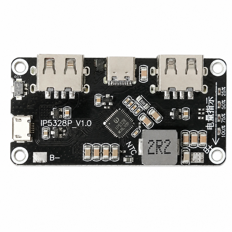 ماژول پاوربانک و شارژر سریع اصلی IP5328P با درگاه USB-A، USB-C و Micro USB | برد مدیریت شارژ باتری لیتیومی 3.7 ولت