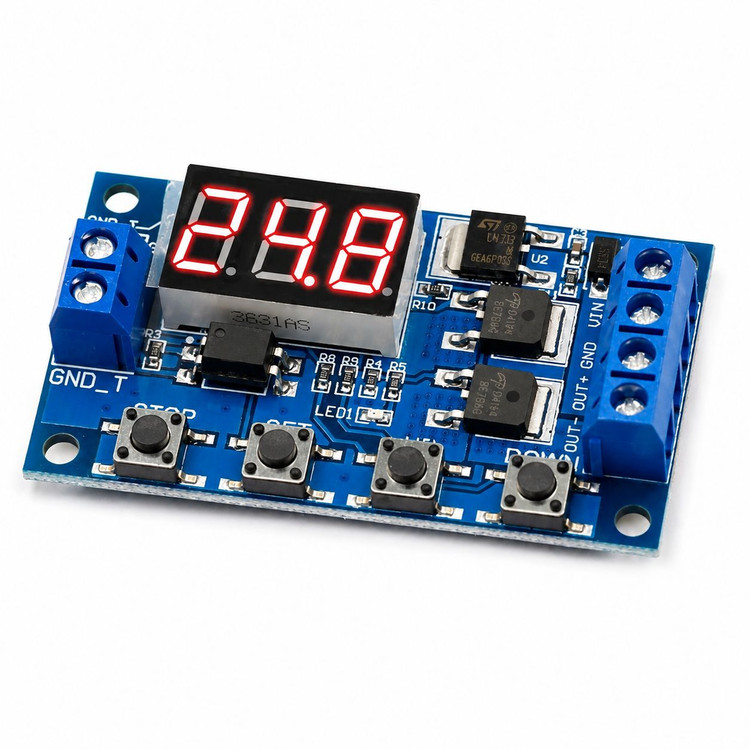 ماژول تایمر دیجیتال Dual MOS اصلی با خروجی MOSFET | تایمر قابل تنظیم 5 تا 36 ولت