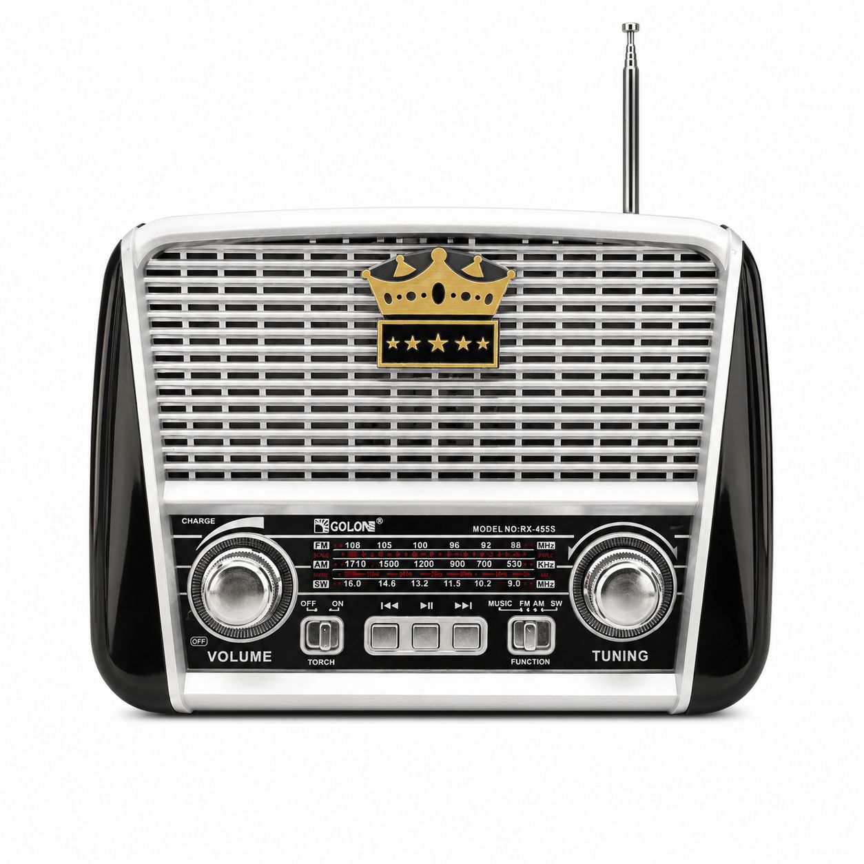 رادیو اسپیکر خورشیدی شارژی گولون GOLON مدل RX-456S اصلی تمام موج AM/FM/SW با USB، کارت حافظه TF، پنل خورشیدی و باتری داخلی مناسب شرایط اضطراری با ضمانت اصالت کالا