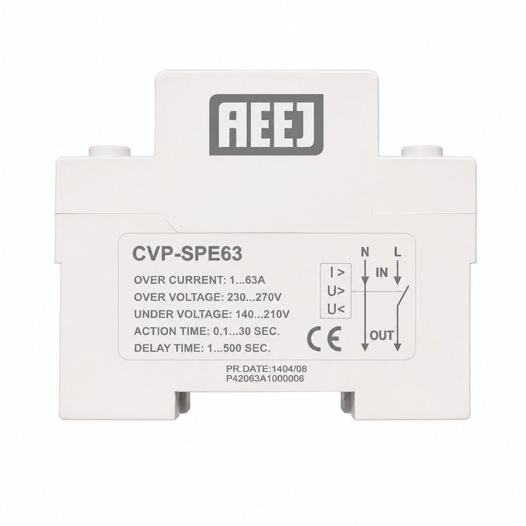 محافظ ولتاژ و جریان مرکزی ساختمان آییژ AEEJ مدل CVP-SPE-63 اصلی | محافظ هوشمند 63 آمپر با نمایشگر، مناسب حفاظت کامل تجهیزات برقی و انشعابات 25 و 32 آمپر