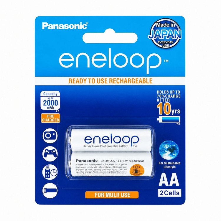 باتری شارژی قلمی با ظرفیت 2000 میلی آمپرساعت پاناسونیک Panasonic Eneloop اصلی مناسب برای دوربین، دسته بازی، چراغ قوه و تمامی استفاده های روزمره