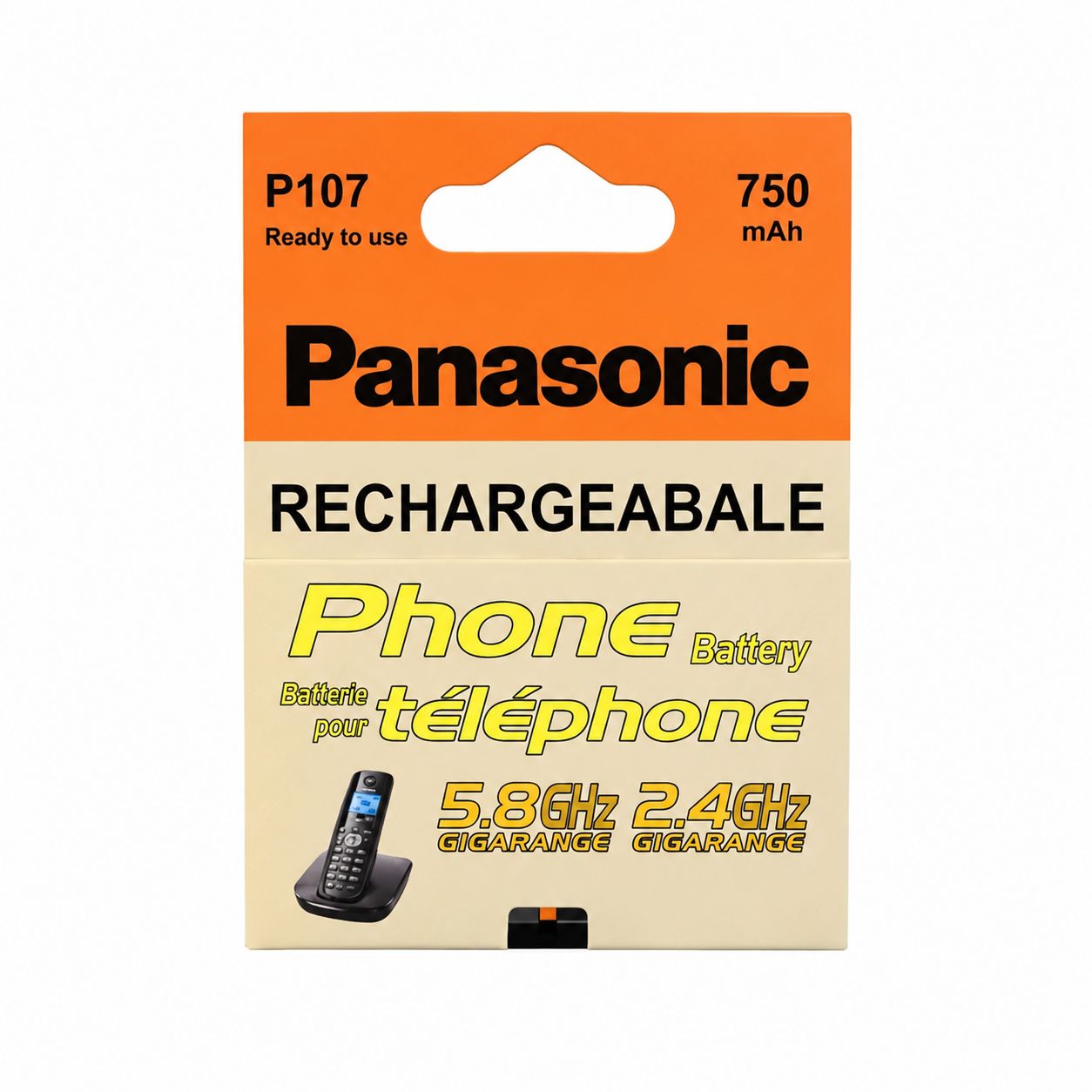 باتری شارژی تلفن بی‌سیم پاناسونیک با ظرفیت 750 میلی آمپرساعت مدل Panasonic P107 اصلی | مناسب تلفن‌های 2.4GHz و 5.8GHz