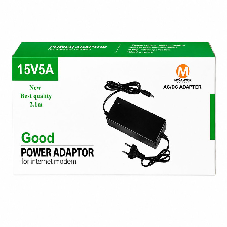 آداپتور 15 ولت 5 آمپر مدیانور Mdianoor مدل 15V-5A | آداپتور سوئیچینگ مناسب برای رینگ لایت، اسپیکر و تجهیزات سازگار