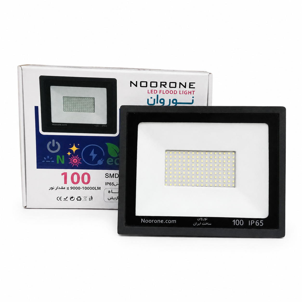 پروژکتور SMD مهتابی 100 وات نور وان noorone مدل پرفورمنس IP65 اصلی مقاوم در برابر ضربه و حرارت