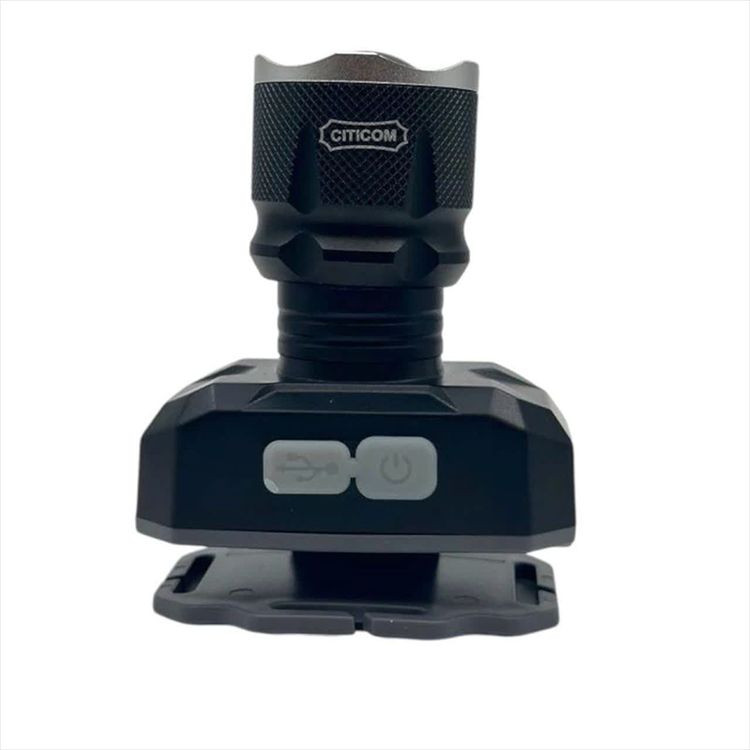 چراغ پیشانی یووی دار سیتیکام اصلی Citicom مدل MC7602 زوم دار شارژی LED + UV با باتری 18650، بدنه فلزی، مناسب برای کمپینگ و قطعی برق