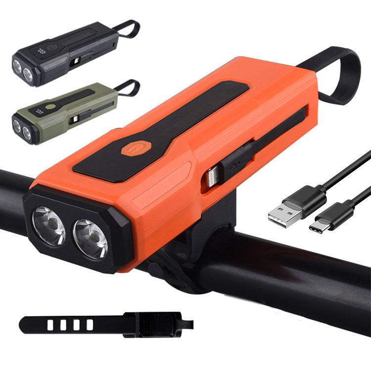 چراغ جلوی دوچرخه و پاوربانک JUNHAOJIE مدل Z828 اصلی باتری 5000mAh با نمایشگر شارژ پاوربانک با کابل لایتینگ و تایپ سی و نور پلیسی