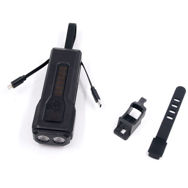 چراغ جلوی دوچرخه و پاوربانک JUNHAOJIE مدل Z828 اصلی باتری 5000mAh با نمایشگر شارژ پاوربانک با کابل لایتینگ و تایپ سی و نور پلیسی