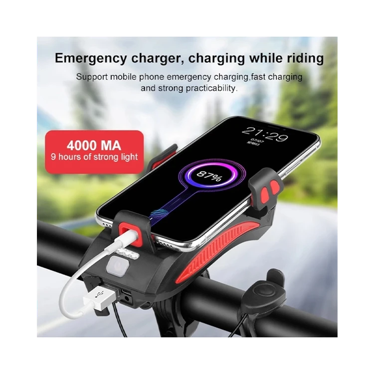 چراغ جلوی دوچرخه مدل 319B بوقدار با هولدر موبایل و پاوربانک 2400mAh