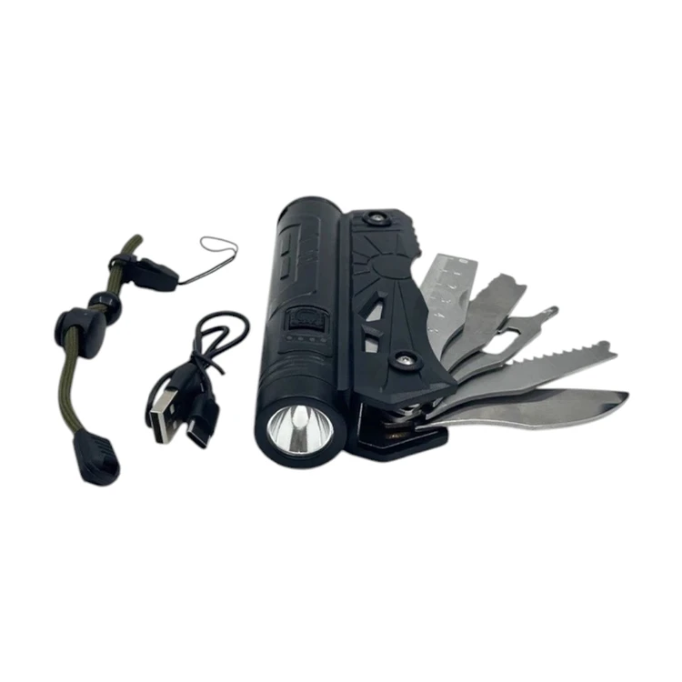 چراغ قوه ابزار دار شارژی پاوربانک دار مدل LF-S26 ابزار چندکاره 7 کاره با باتری 2600mAh مناسب برای کمپینگ و سفر