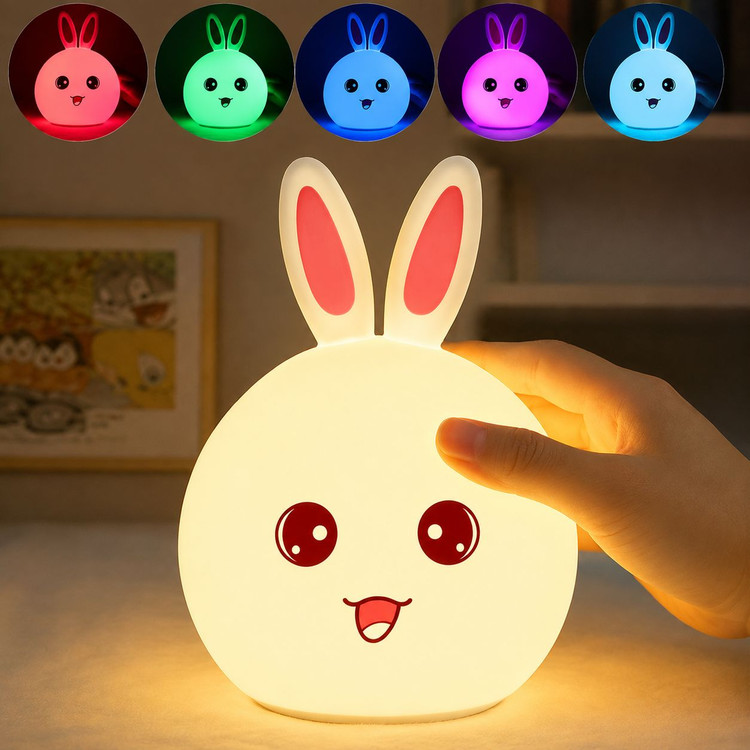 چراغ خواب سیلیکونی طرح خرگوش | چراغ خواب RGB لمسی شارژی