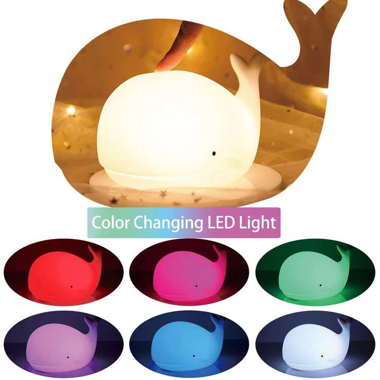 چراغ خواب سیلیکونی طرح نهنگ | چراغ خواب RGB لمسی شارژی