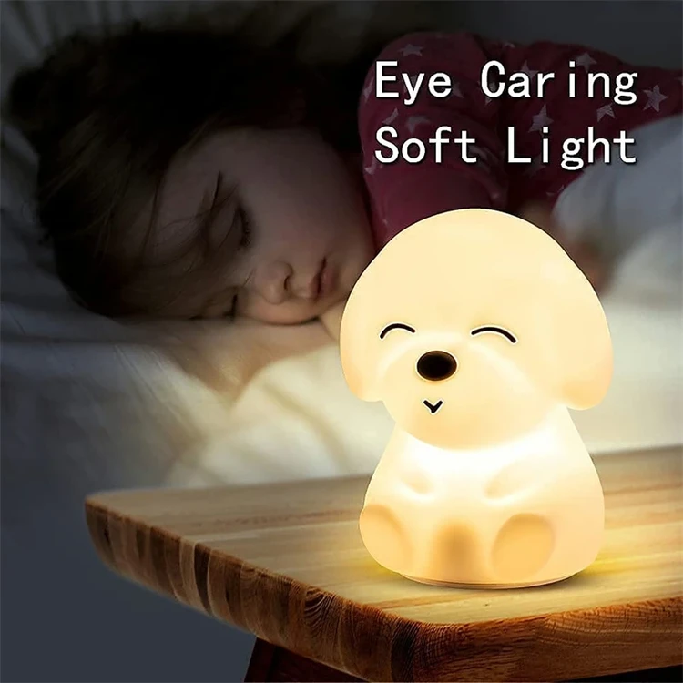 چراغ خواب سیلیکونی لمسی شارژی طرح سگ با نور RGB و طراحی زیبا