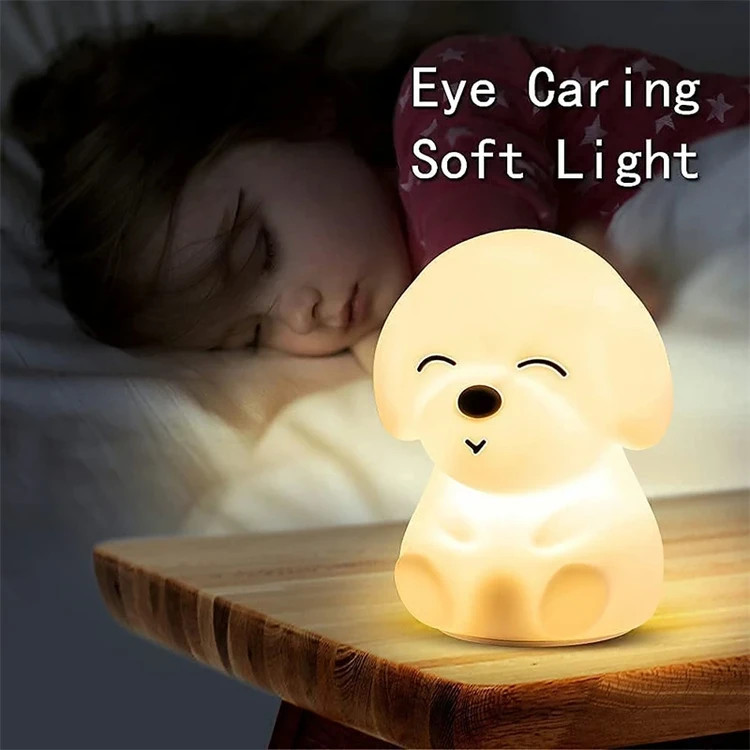 چراغ خواب سیلیکونی لمسی شارژی طرح سگ با نور RGB و طراحی زیبا