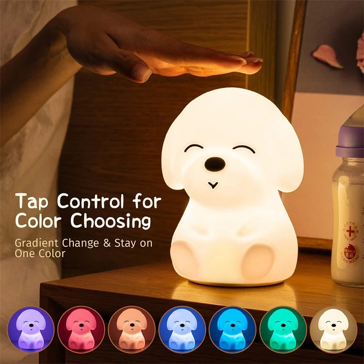 چراغ خواب سیلیکونی لمسی شارژی طرح سگ با نور RGB و طراحی زیبا