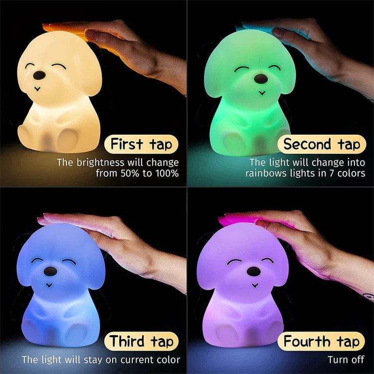 چراغ خواب سیلیکونی لمسی شارژی طرح سگ با نور RGB و طراحی زیبا