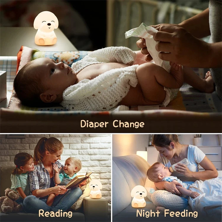 چراغ خواب سیلیکونی لمسی شارژی طرح سگ با نور RGB و طراحی زیبا
