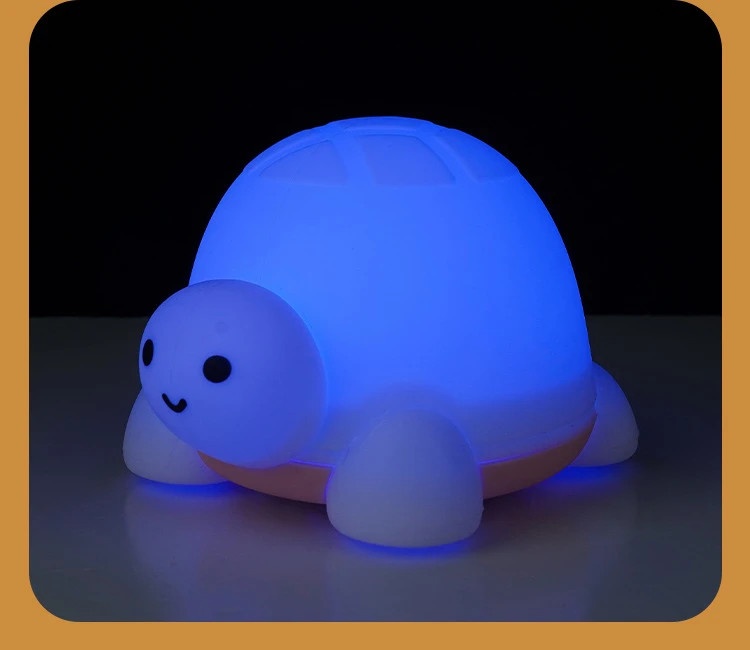چراغ خواب سیلیکونی لمسی شارژی طرح لاک پشت با نور RGB