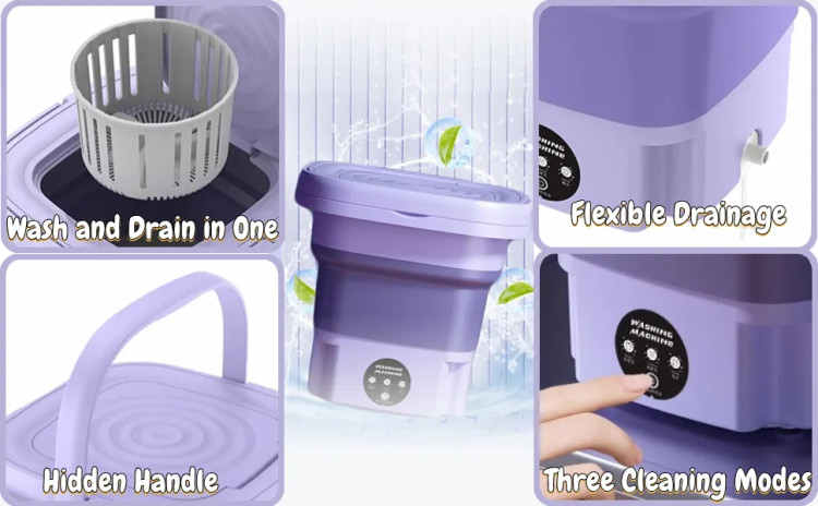 مینی واش تاشو 11 لیتری سایز بزرگ مدل Folding Washing Machine اصلی لباسشویی کوچک قابل حمل با خشککن