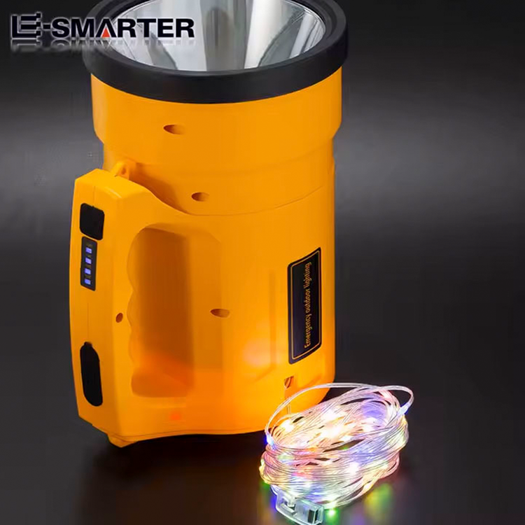 چراغ قوه دستی شارژی پاوربانک و ریسهدار مدل W5206-2 اصلی چراغ کمپینگ قدرتمند با ریسه RGB ده متری