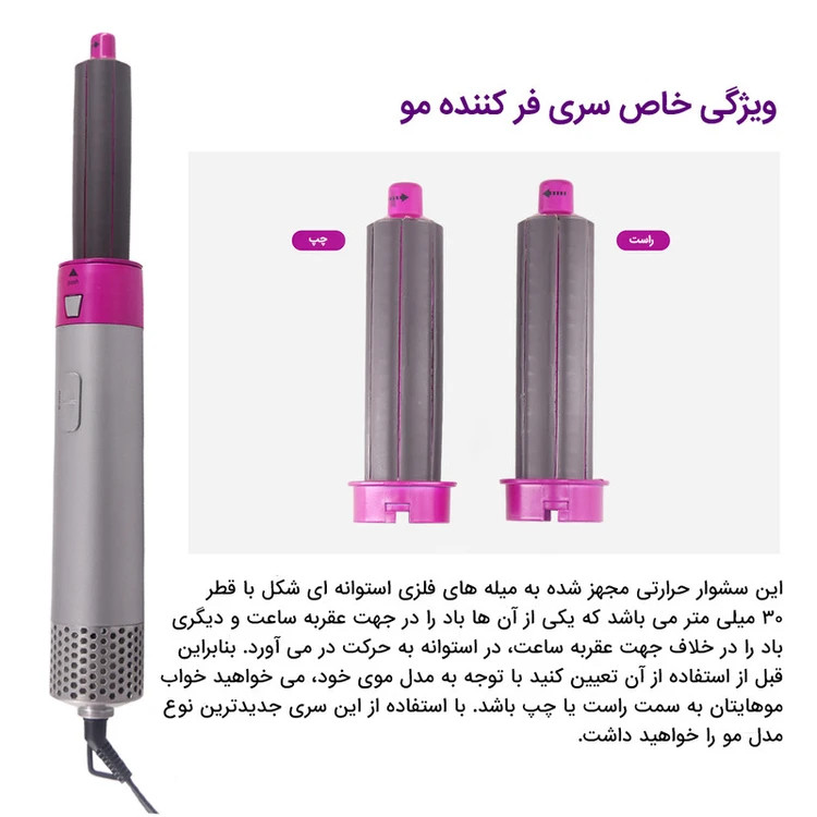 سشوار برسدار حالتدهنده 5 کاره مدل TP-5+1 اصلی 5 سری کاربردی، ۳ سرعت و موتور AC مناسب برای انواع مو