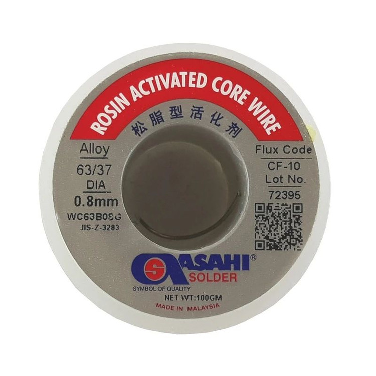 سیم لحیم آساهی Asahi مدل CF-10 قطر 0.8 میلیمتر وزن 50 گرم آلیاژ 63/37 مناسب لحیمکاری دقیق و الکترونیک