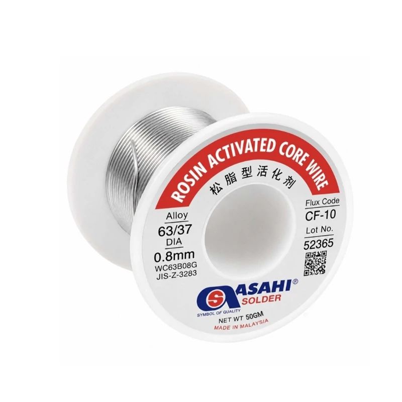 سیم لحیم آساهی Asahi مدل CF-10 قطر 0.8 میلی‌متر وزن 50 گرم آلیاژ 63/37 مناسب لحیم‌کاری دقیق و الکترونیک