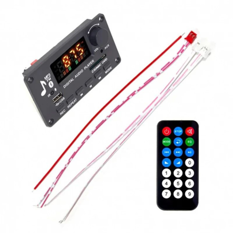 ماژول پخش کننده بلوتوثی آمپلی فایر دار مدل KH-G022 با آمپلی فایر 2x40 وات، پشتیبانی از بلوتوث نسخه 5، درگاه USB و کارت حافظه تا 32 گیگابایت، ورودی AUX، رادیو FM، صفحه نمایش و کنترل از راه دور