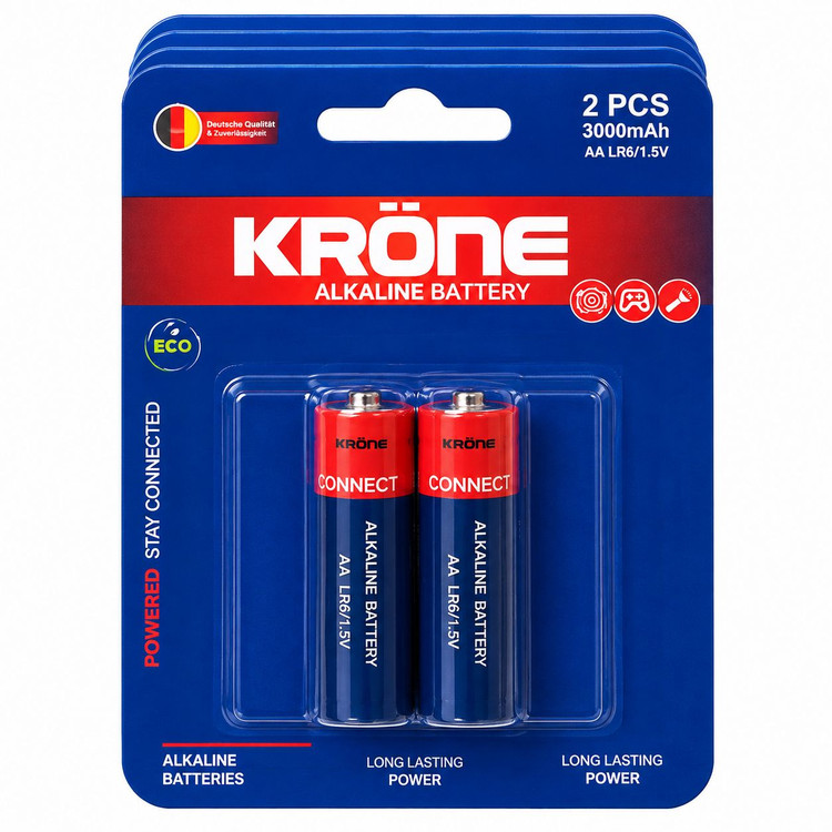 باتری قلمی AA آلکالاین کرون krone اصلی 1.5 ولت بسته 2 عددی