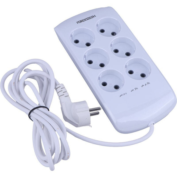 محافظ برق ارت دار صوتی تصویری 6 خانه دیجیتال لوتوس فروزش مدل LT600D با کابل 1.8 و 2.8 متری و تایمر دیجیتال