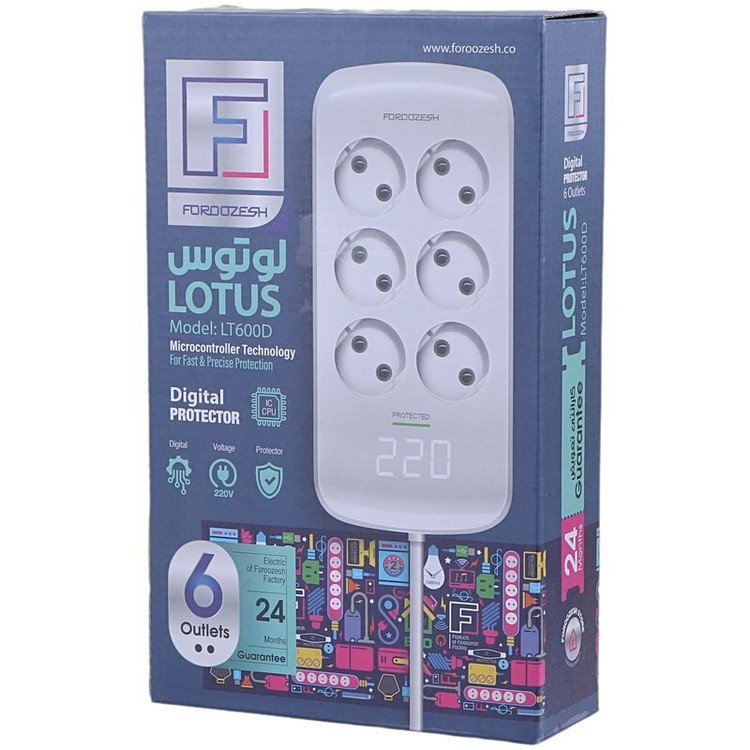 محافظ برق دیجیتال 6 خانه ارتدار صوتی تصویری لوتوس فروزش مدل LT600D با کابل 1.8 متری