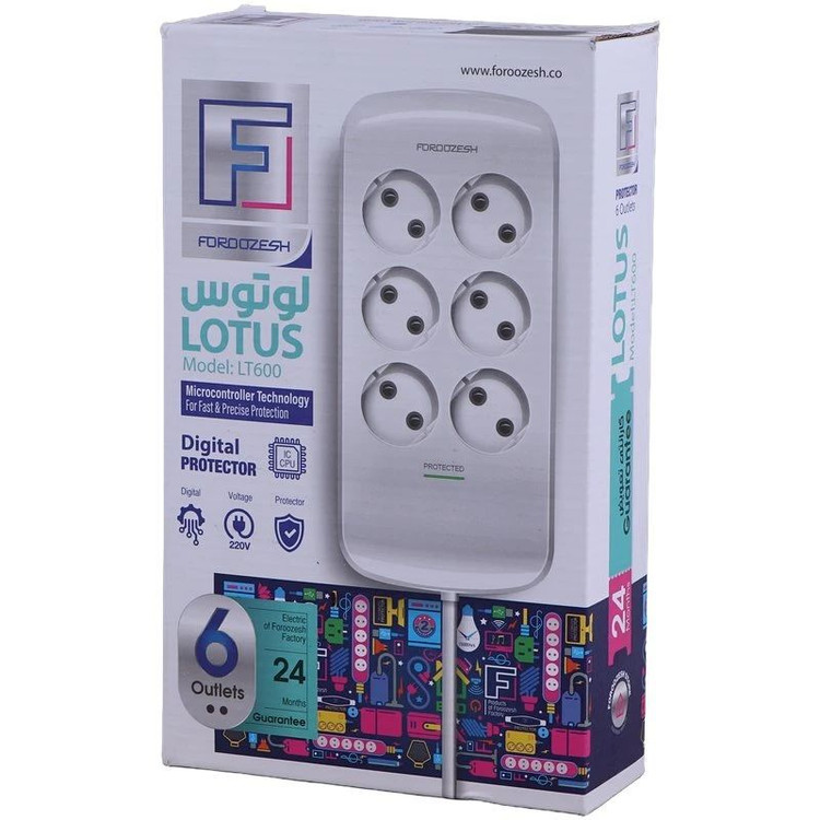 محافظ برق صوتی تصویری لوتوس فروزش LT600D دیجیتال 6 خانه ارتدار با کابل 1.8 و 2.8 متری