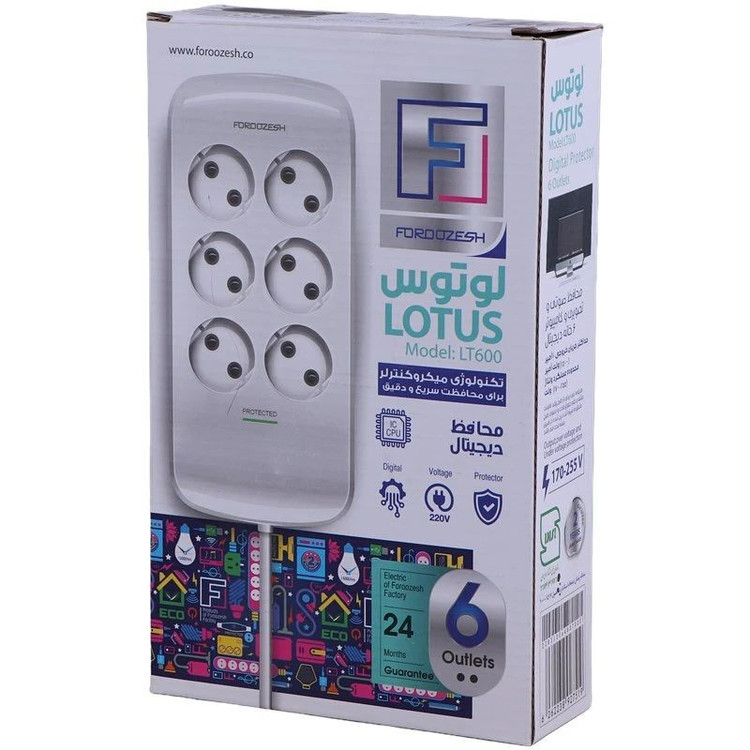 محافظ برق صوتی تصویری لوتوس فروزش LT600D دیجیتال 6 خانه ارتدار با کابل 2.8 متری
