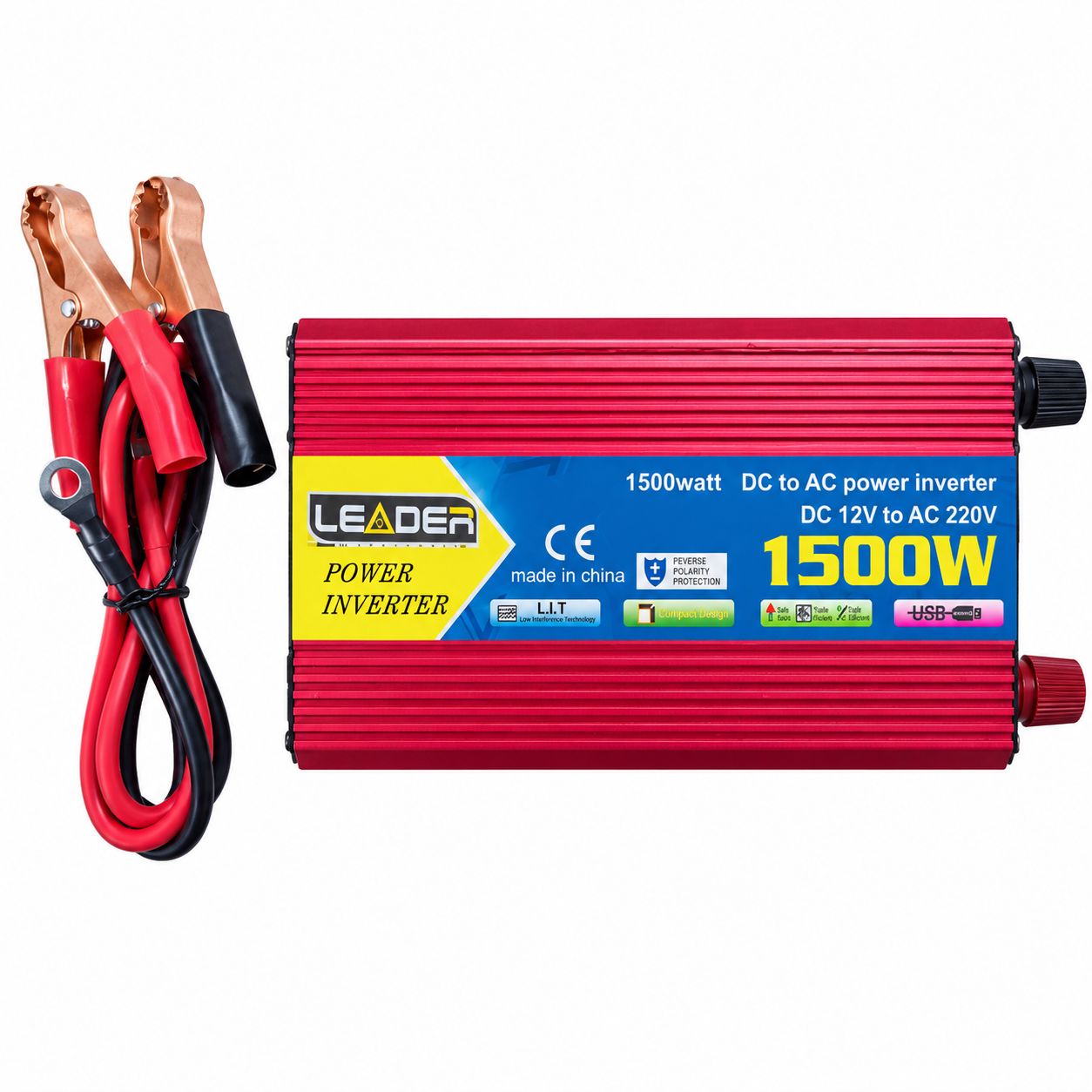 اینورتر 1500 وات لیدر مدل SAA-1500A اصلی مبدل برق 12 به 220 ولت دارای پورت USB مناسب برای سفر، کمپینگ و شرایط اضطراری