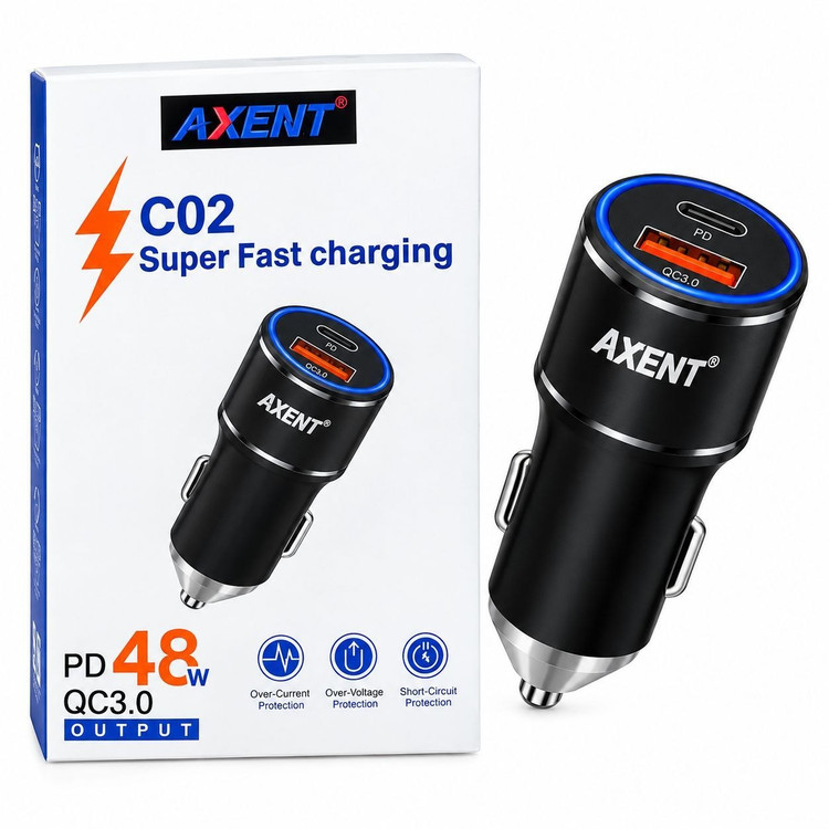 شارژر فندکی خودرو 48 وات اصلی فست شارژ اکسنت AXENT مدل C02