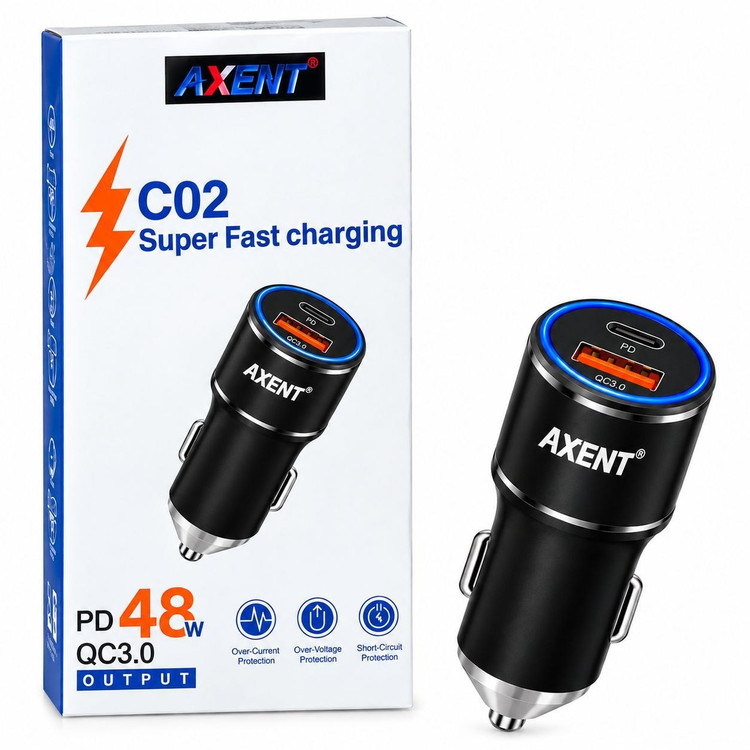شارژر فندکی خودرو 48 وات اصلی فست شارژ اکسنت AXENT مدل C02